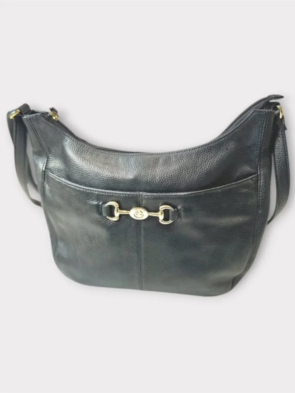 Giani Bernini Womens Leather Hobo Bag Purse Plaid Lining Black Pebble Leather - Picture 10 of 14